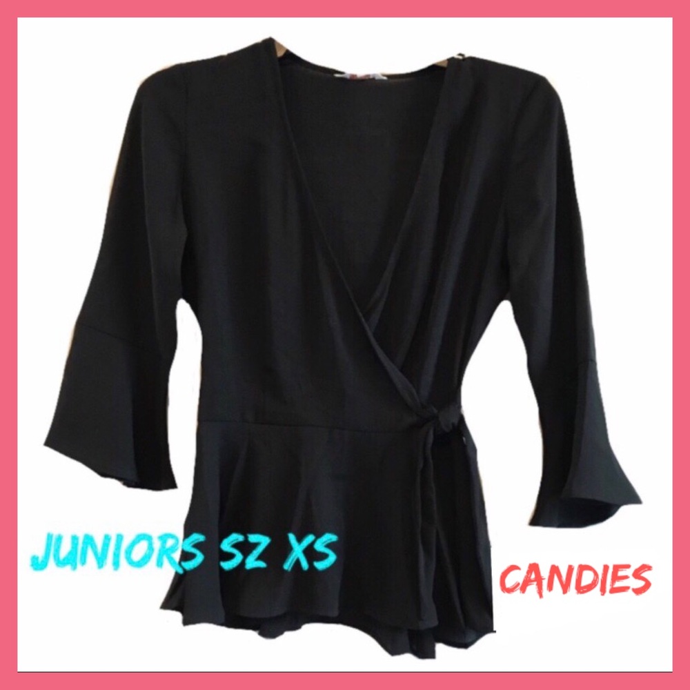 Candies Black Bell Wrap Top NWT M3